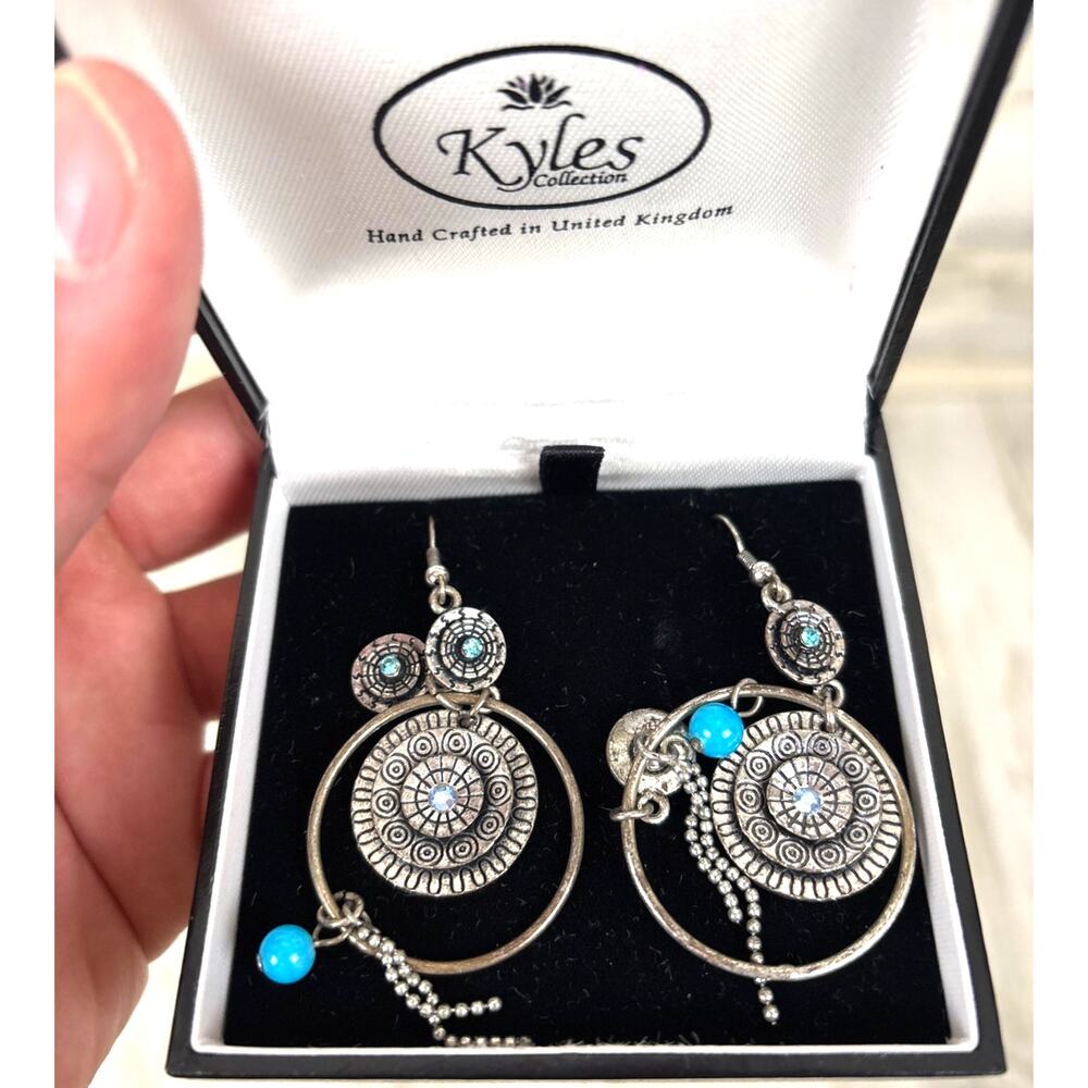 Kyles Collection Womens Silver Turquoise Handmade Dangle Earrings Boho Y2K